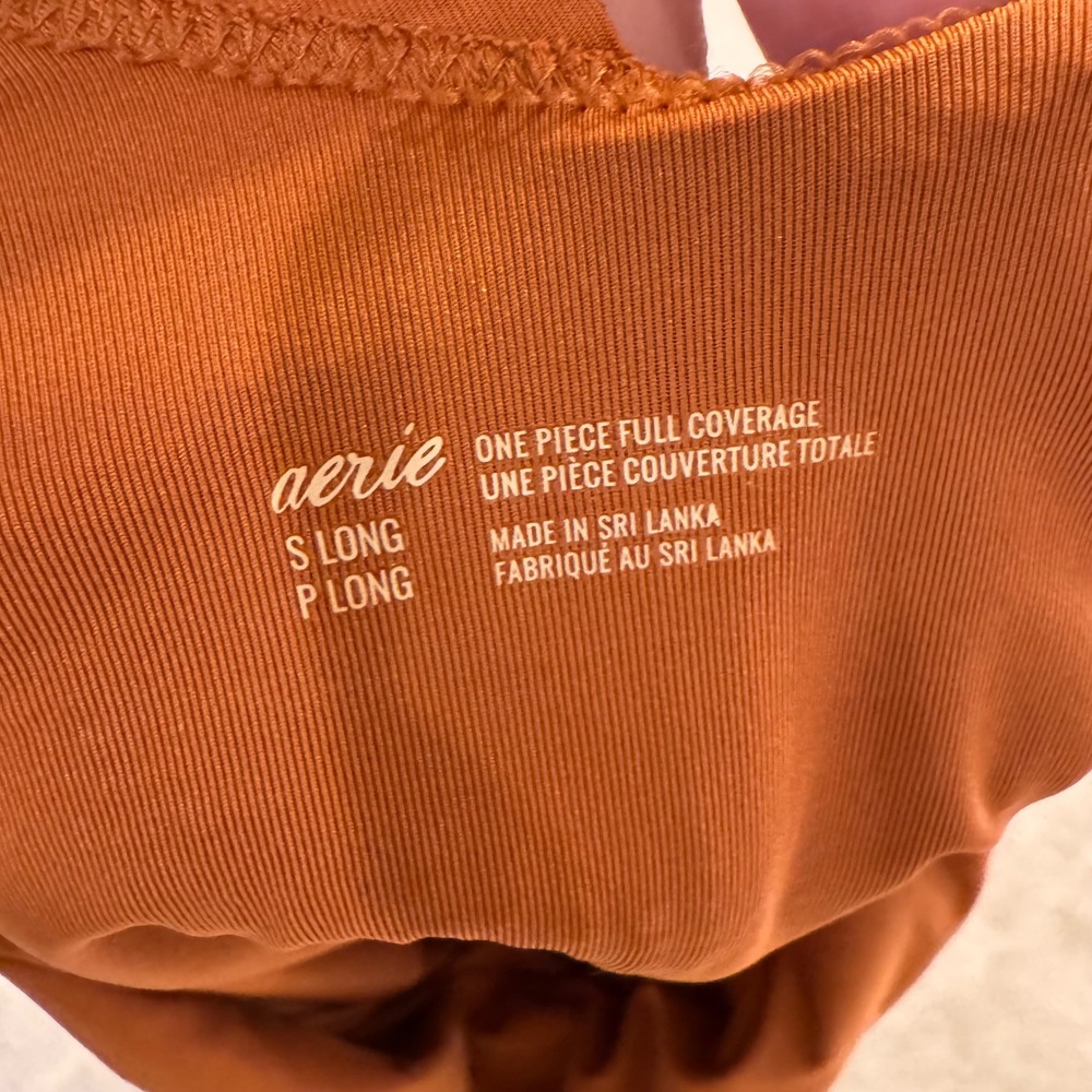 Aerie Scalloped One Piece Swimsuit Rust Textured Beachy Resort Boho Sz S Long - Picture 6 of 8